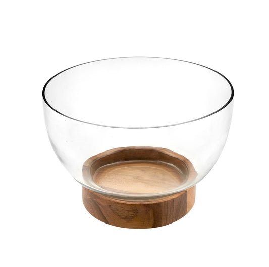 Glass and Wood Fruit Bowl