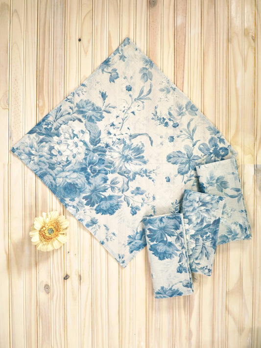 Blue Rose Linen Napkin S/4